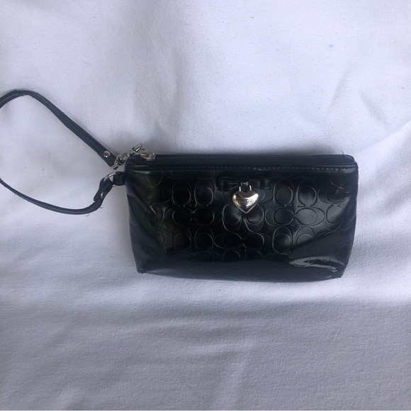 Coach Black Wristlet with sliver heart - Picture 5 of 7